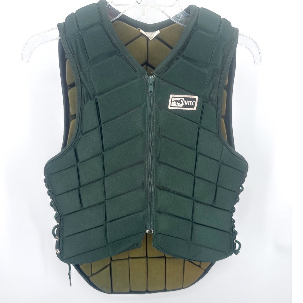 Intec Equestrian Riding Vest Green Padded Segmented Lace Up Zip Adult 32-34?